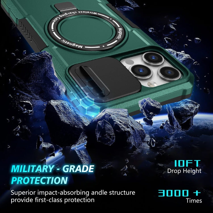 For iPhone 13 Pro Max Sliding Camshield Magsafe Holder TPU Hybrid PC Phone Case(Deep Green) - iPhone 13 Pro Max Cases by PMC TechLife | Online Shopping South Africa | PMC TechLife