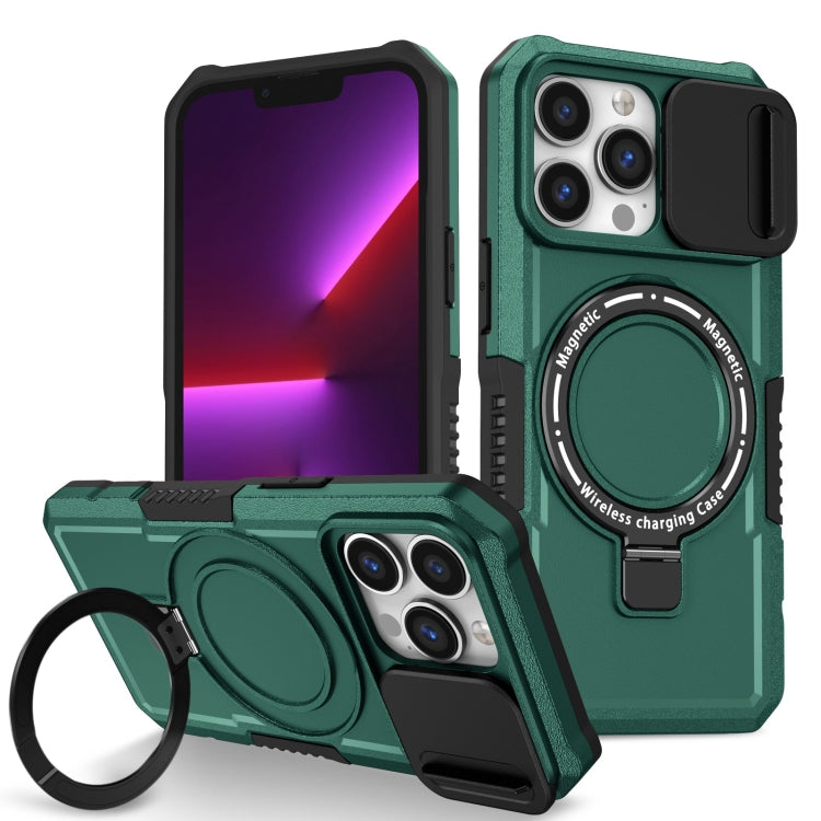 For iPhone 13 Pro Sliding Camshield Magsafe Holder TPU Hybrid PC Phone Case(Deep Green) - iPhone 13 Pro Cases by PMC TechLife | Online Shopping South Africa | PMC TechLife