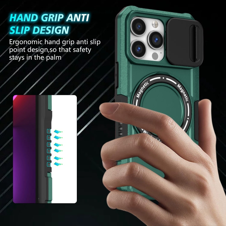 For iPhone 13 Pro Sliding Camshield Magsafe Holder TPU Hybrid PC Phone Case(Deep Green) - iPhone 13 Pro Cases by PMC TechLife | Online Shopping South Africa | PMC TechLife