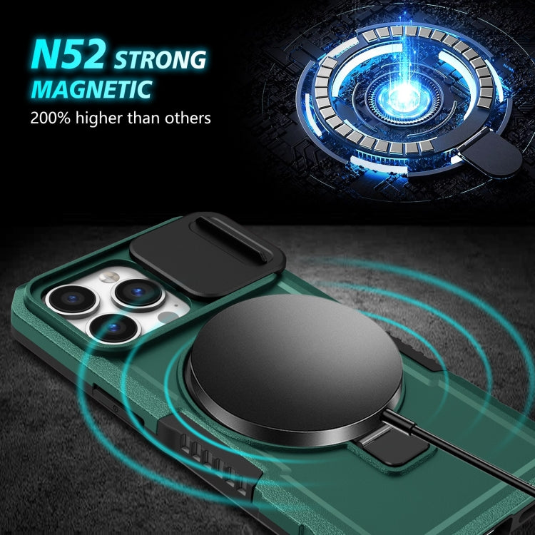 For iPhone 13 Pro Sliding Camshield Magsafe Holder TPU Hybrid PC Phone Case(Deep Green) - iPhone 13 Pro Cases by PMC TechLife | Online Shopping South Africa | PMC TechLife