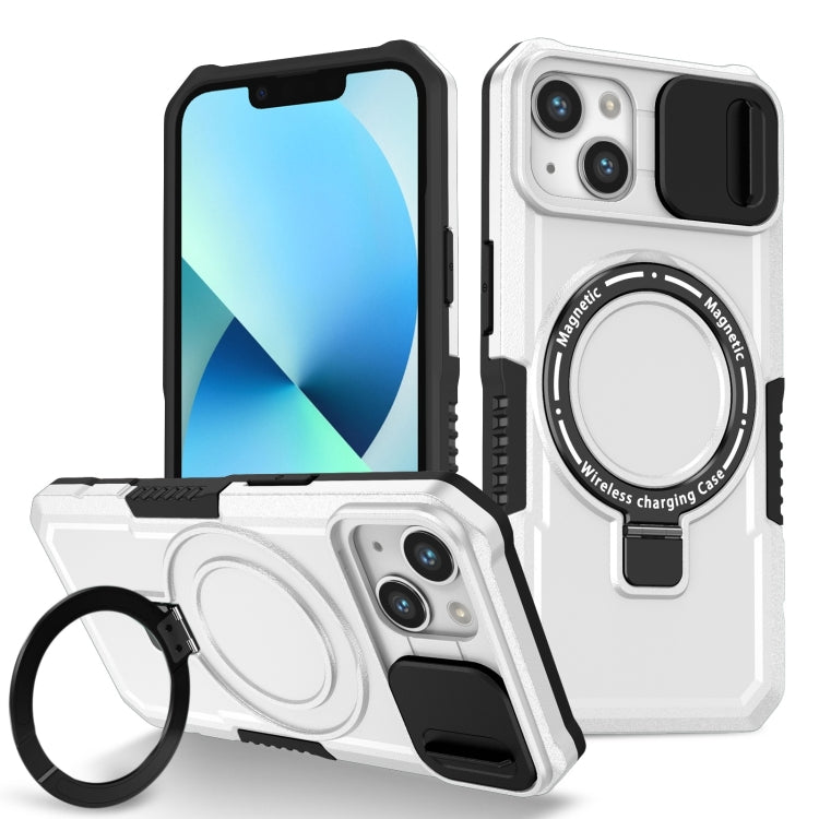 For iPhone 13 Sliding Camshield Magsafe Holder TPU Hybrid PC Phone Case(Black White) - iPhone 13 Cases by PMC TechLife | Online Shopping South Africa | PMC TechLife