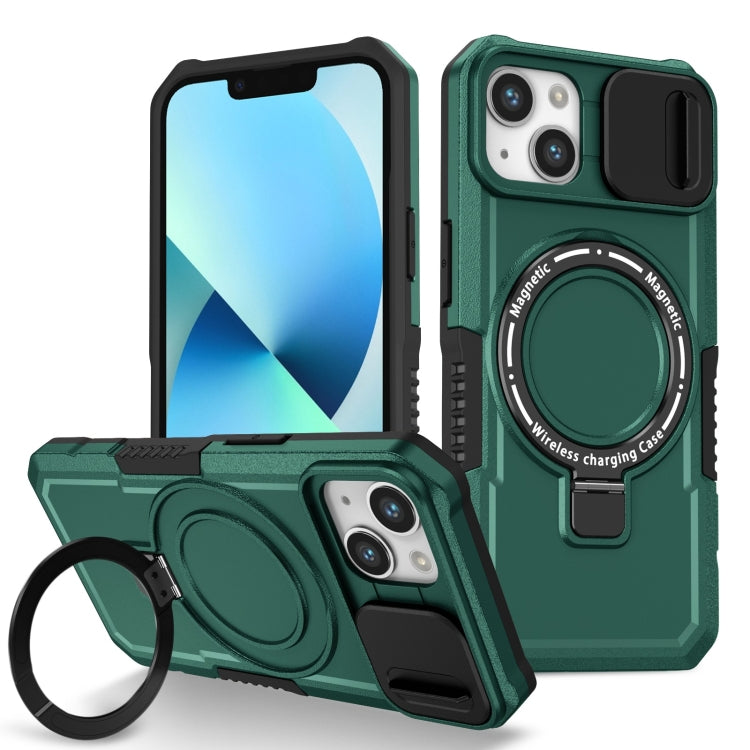 For iPhone 13 Sliding Camshield Magsafe Holder TPU Hybrid PC Phone Case(Deep Green) - iPhone 13 Cases by PMC TechLife | Online Shopping South Africa | PMC TechLife