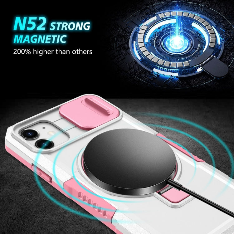 For iPhone 12 Sliding Camshield Magsafe Holder TPU Hybrid PC Phone Case(Pink White) - iPhone 12 / 12 Pro Cases by PMC TechLife | Online Shopping South Africa | PMC TechLife