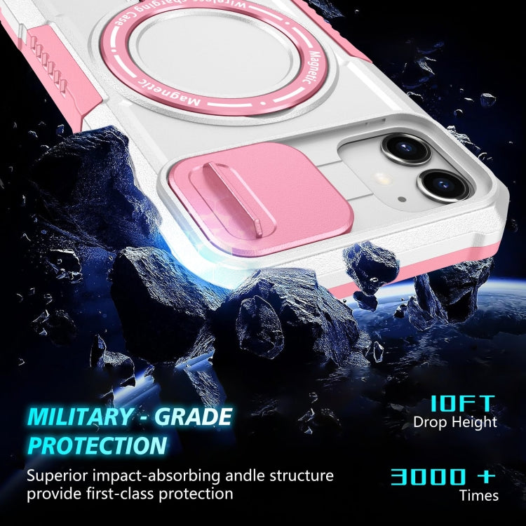 For iPhone 12 Sliding Camshield Magsafe Holder TPU Hybrid PC Phone Case(Pink White) - iPhone 12 / 12 Pro Cases by PMC TechLife | Online Shopping South Africa | PMC TechLife