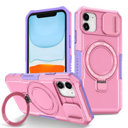 For iPhone 11 Sliding Camshield Magsafe Holder TPU Hybrid PC Phone Case(Purple Pink)