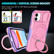 For iPhone 11 Sliding Camshield Magsafe Holder TPU Hybrid PC Phone Case(Purple Pink)