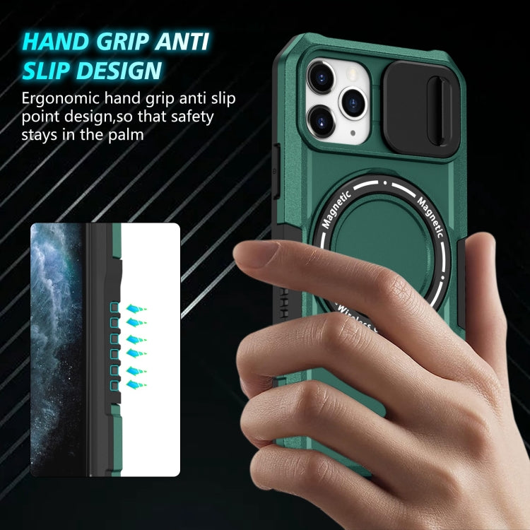 For iPhone 11 Pro Sliding Camshield Magsafe Holder TPU Hybrid PC Phone Case(Deep Green) - iPhone 11 Pro Cases by PMC TechLife | Online Shopping South Africa | PMC TechLife