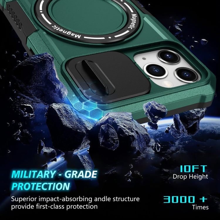 For iPhone 11 Pro Sliding Camshield Magsafe Holder TPU Hybrid PC Phone Case(Deep Green) - iPhone 11 Pro Cases by PMC TechLife | Online Shopping South Africa | PMC TechLife