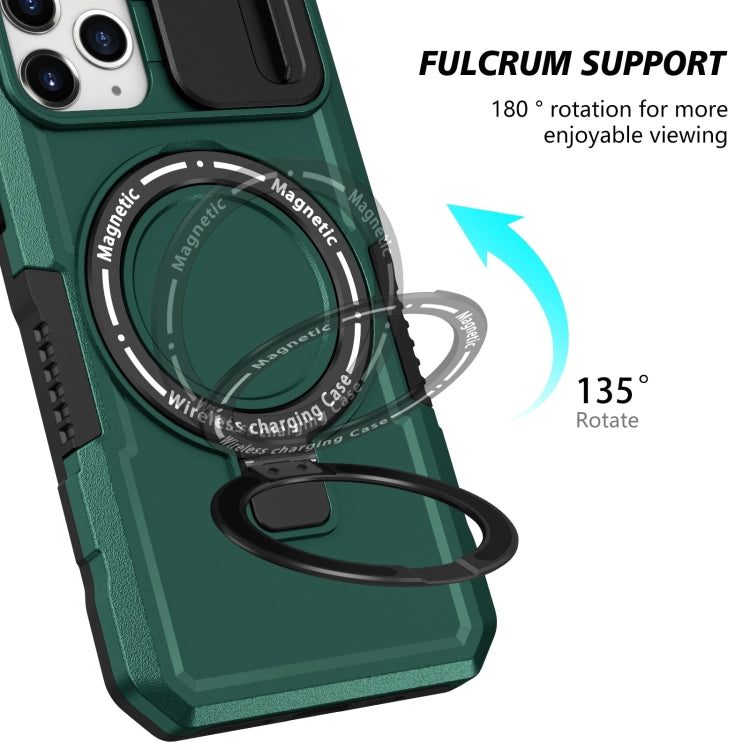 For iPhone 11 Pro Sliding Camshield Magsafe Holder TPU Hybrid PC Phone Case(Deep Green) - iPhone 11 Pro Cases by PMC TechLife | Online Shopping South Africa | PMC TechLife