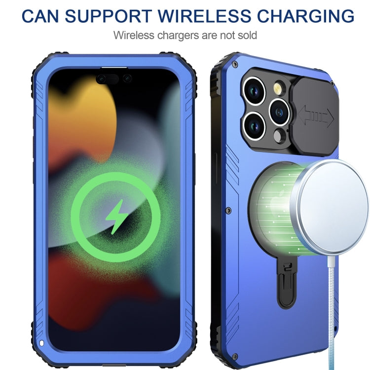 For iPhone 15 Pro Max Camera Shield MagSafe Holder Life Waterproof Phone Case(Blue) - iPhone 15 Pro Max Cases by PMC TechLife | Online Shopping South Africa | PMC TechLife