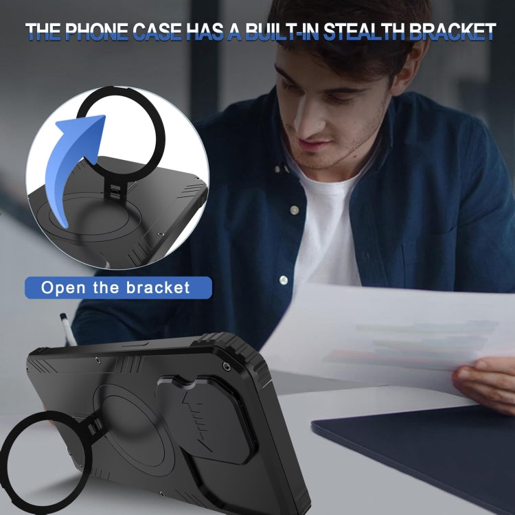 For iPhone 15 Camera Shield MagSafe Holder Life Waterproof Phone Case(Black) - iPhone 15 Cases by PMC TechLife | Online Shopping South Africa | PMC TechLife