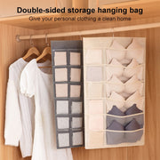 5+10 Grids Underwear Storage Bag Non-woven Double-sided Hanging Storage Bag(Beige)