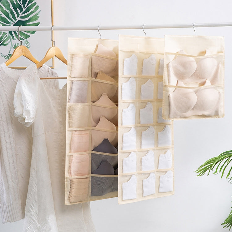 5+10 Grids Underwear Storage Bag Non-woven Double-sided Hanging Storage Bag(Beige)
