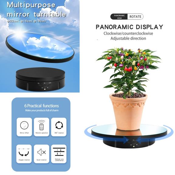 22cm Mirror Electric Rotating Display Stand Live Video Shooting Props Turntable With Remote Control(White)