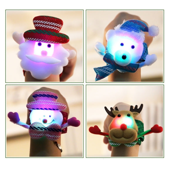 Santa Style Flash Light Merry Christmas Slap Pat Circle Wristband(Flannel Light Bear)