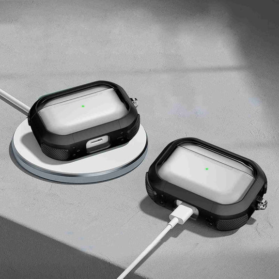 For AirPods Pro Thunder Transparent Armor Wireless Earphones Protective Case(Black)