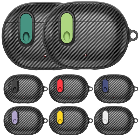 For Beats Studio Buds Switch Carbon Fiber Wireless Earphones Protective Case(Black Light Green)