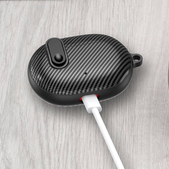 For Beats Studio Buds Switch Carbon Fiber Wireless Earphones Protective Case(Black Light Green)