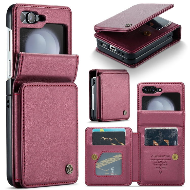 For Samsung Galaxy Z Flip5 CaseMe C22 PC+TPU Business Style RFID Anti-theft Leather Phone Case(Wine Red) - free shipping - PMC Jewellery - Order now!