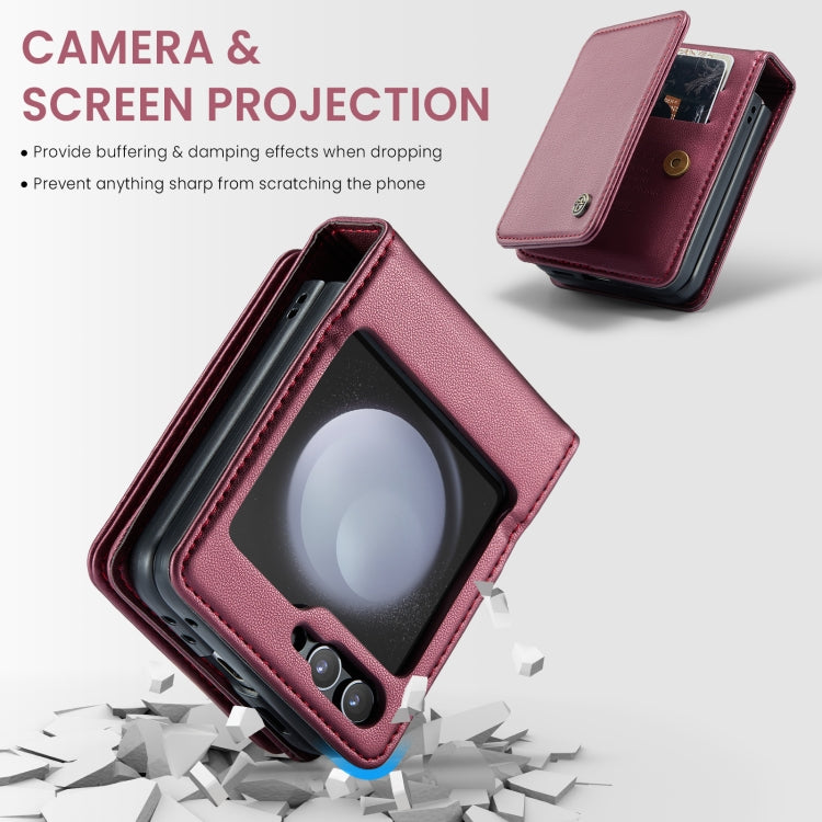 For Samsung Galaxy Z Flip5 CaseMe C22 PC+TPU Business Style RFID Anti-theft Leather Phone Case(Wine Red) - free shipping - PMC Jewellery - Order now!