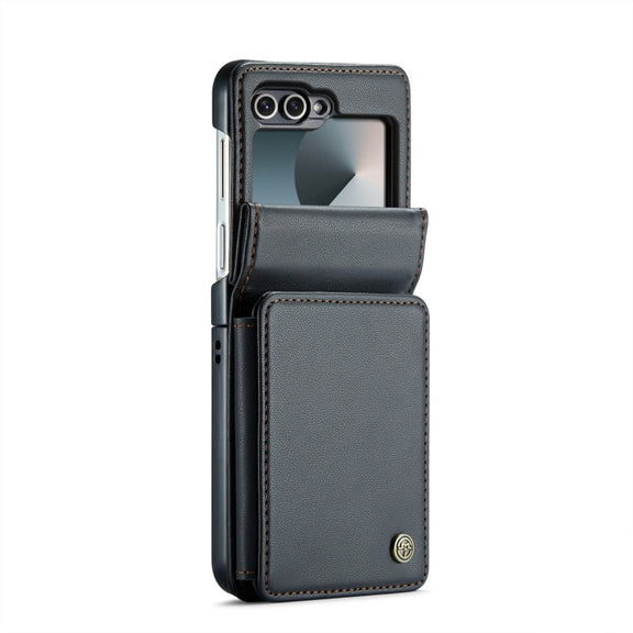 For Samsung Galaxy Z Flip6 5G CaseMe C22 PC+TPU Business Style RFID Anti-theft Leather Phone Case(Black)