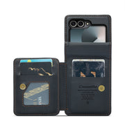 For Samsung Galaxy Z Flip6 5G CaseMe C22 PC+TPU Business Style RFID Anti-theft Leather Phone Case(Black)