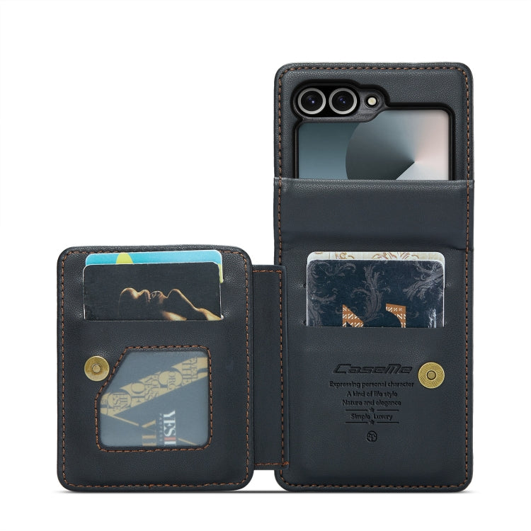 For Samsung Galaxy Z Flip6 5G CaseMe C22 PC+TPU Business Style RFID Anti-theft Leather Phone Case(Black)