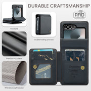 For Samsung Galaxy Z Flip6 5G CaseMe C22 PC+TPU Business Style RFID Anti-theft Leather Phone Case(Black)