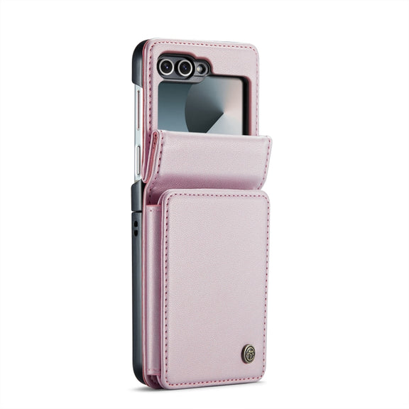 For Samsung Galaxy Z Flip6 5G CaseMe C22 PC+TPU Business Style RFID Anti-theft Leather Phone Case(Pink)