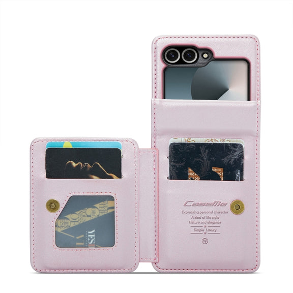 For Samsung Galaxy Z Flip6 5G CaseMe C22 PC+TPU Business Style RFID Anti-theft Leather Phone Case(Pink)