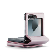 For Samsung Galaxy Z Flip6 5G CaseMe C22 PC+TPU Business Style RFID Anti-theft Leather Phone Case(Pink)