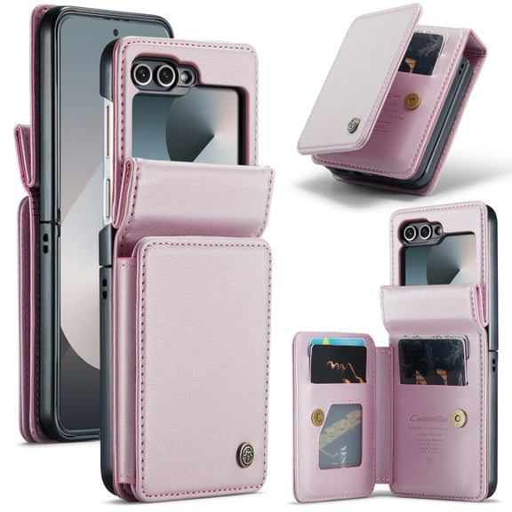 For Samsung Galaxy Z Flip6 5G CaseMe C22 PC+TPU Business Style RFID Anti-theft Leather Phone Case(Pink)
