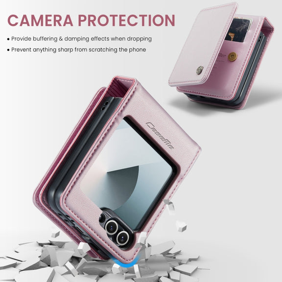 For Samsung Galaxy Z Flip6 5G CaseMe C22 PC+TPU Business Style RFID Anti-theft Leather Phone Case(Pink)