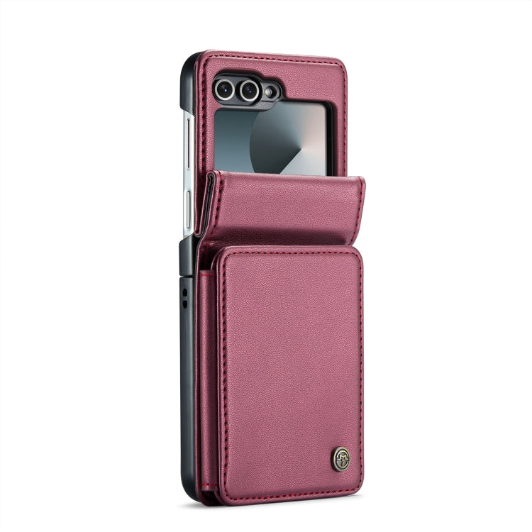 For Samsung Galaxy Z Flip6 5G CaseMe C22 PC+TPU Business Style RFID Anti-theft Leather Phone Case(Wine Red)