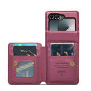 For Samsung Galaxy Z Flip6 5G CaseMe C22 PC+TPU Business Style RFID Anti-theft Leather Phone Case(Wine Red)
