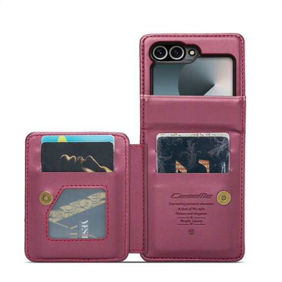 For Samsung Galaxy Z Flip6 5G CaseMe C22 PC+TPU Business Style RFID Anti-theft Leather Phone Case(Wine Red)