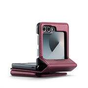 For Samsung Galaxy Z Flip6 5G CaseMe C22 PC+TPU Business Style RFID Anti-theft Leather Phone Case(Wine Red)