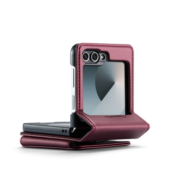 For Samsung Galaxy Z Flip6 5G CaseMe C22 PC+TPU Business Style RFID Anti-theft Leather Phone Case(Wine Red)