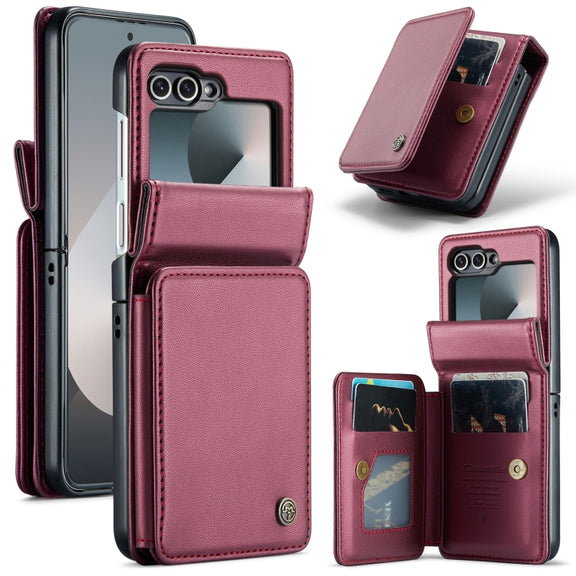 For Samsung Galaxy Z Flip6 5G CaseMe C22 PC+TPU Business Style RFID Anti-theft Leather Phone Case(Wine Red)