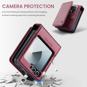For Samsung Galaxy Z Flip6 5G CaseMe C22 PC+TPU Business Style RFID Anti-theft Leather Phone Case(Wine Red)