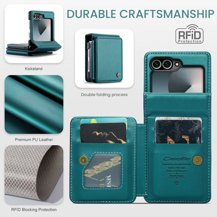 For Samsung Galaxy Z Flip6 5G CaseMe C22 PC+TPU Business Style RFID Anti-theft Leather Phone Case(Blue Green)