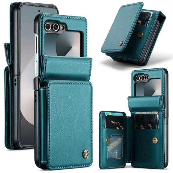 For Samsung Galaxy Z Flip6 5G CaseMe C22 PC+TPU Business Style RFID Anti-theft Leather Phone Case(Blue Green)