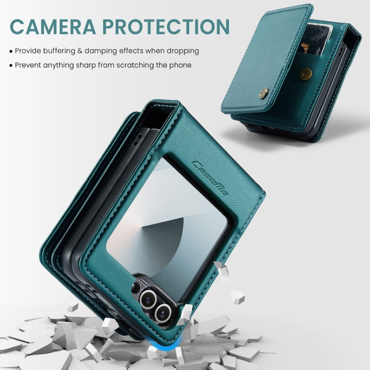 For Samsung Galaxy Z Flip6 5G CaseMe C22 PC+TPU Business Style RFID Anti-theft Leather Phone Case(Blue Green)
