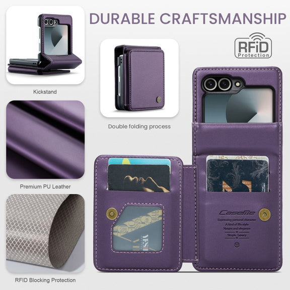 For Samsung Galaxy Z Flip6 / Flip7 FE CaseMe C22 PC+TPU Business Style RFID Anti-theft Leather Phone Case(Purple)