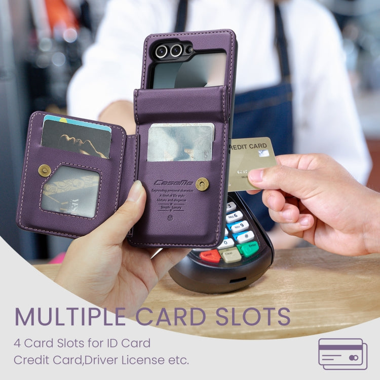 For Samsung Galaxy Z Flip6 / Flip7 FE CaseMe C22 PC+TPU Business Style RFID Anti-theft Leather Phone Case(Purple)