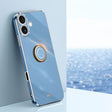 For iPhone 16 XINLI Straight Edge 6D Electroplate TPU Phone Case with Ring Holder(Celestial Blue) - iPhone 16 Cases by XINLI | Online Shopping South Africa | PMC TechLife | Buy Now Pay Later Mobicred