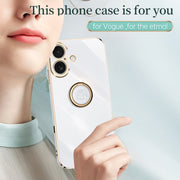 For iPhone 16 XINLI Straight Edge 6D Electroplate TPU Phone Case with Ring Holder(Celestial Blue)