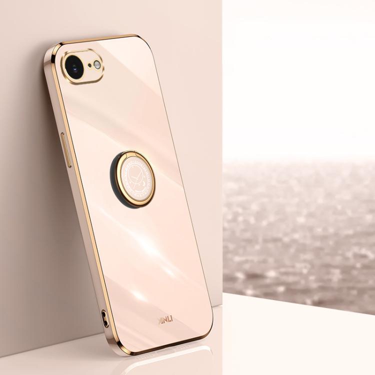 For iPhone 16e XINLI Straight Edge 6D Electroplate TPU Phone Case with Ring Holder(Pink) - free shipping - PMc TechLife - Order now!