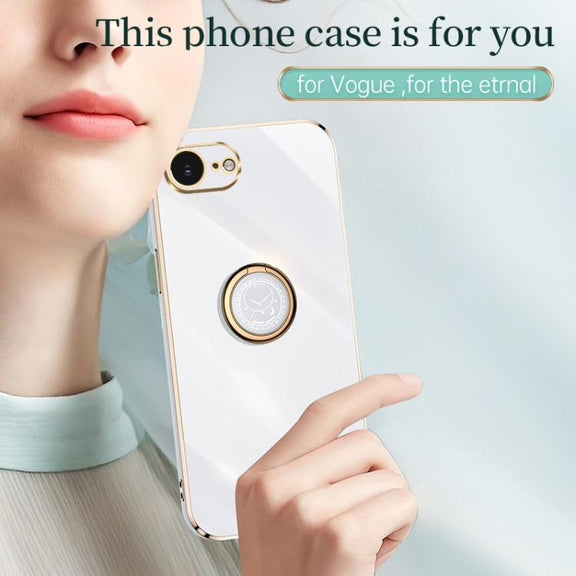 For iPhone 16e XINLI Straight Edge 6D Electroplate TPU Phone Case with Ring Holder(Mint Green)