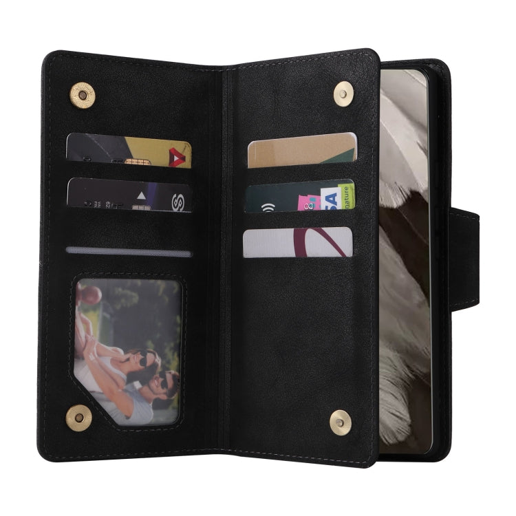 For Google Pixel 8 Rivet Buckle 9 Cards Three Fold Leather Phone Case(Black) - Google Cases by PMC TechLife | Online Shopping South Africa | PMC TechLife | Buy Now Pay Later Mobicred